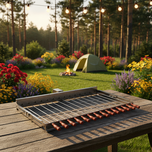 Parrilla de barbacoa estilo <span class=keywords><strong>para</strong></span> exteriores de chipriota, parte superior de pinchos planos de acero inoxidable <span class=keywords><strong>para</strong></span> <span class=keywords><strong>asador</strong></span> de Kebab, sistema automático de carbón de fácil limpieza - Product Image 4