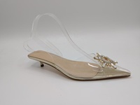 Nouvelles sandales en plastique 2025, chaussures à la cheville pour femmes, strass dorés, talons aiguilles, bouts pointus, styles printemps et été