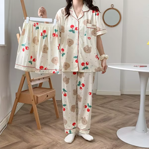 <span class=keywords><strong>Pijama</strong></span> de Verano Casual de 2 Piezas para Mujer, Diseño de Dibujos Animados, Ropa de Dormir Holgada, Manga Corta y Larga, Transpirable y Suave - Product Image 2