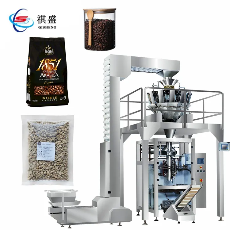 Coffee Bean Weigh Bagging Filling And Pack Machine 50g 200g 1 Kg 2 Kg Granulated Packaging Machine For Back Sealing Pouch