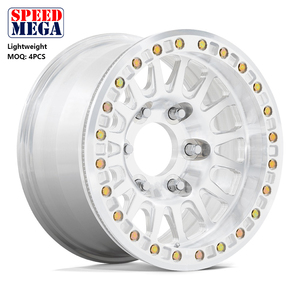 ล้อแม็กซ์ Speed Mega สีเงินขัดเงา 12 ก้าน น้ำหนักเบา แบบ Beadlock พร้อมน็อตสีทอง สำหรับรถออฟโรด รถบรรทุก SUV 4x4 - Product Image 1