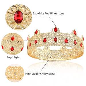 Gouden Koning Kronen Voor Mannen, Koninklijke Kroon Met Rode Strass, Verjaardagskroon Voor Mannen, Bruiloft Cosplay Prom Party Decoraties Kroon - Product Image 5