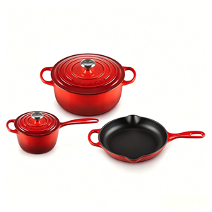 Ensemble de 5 ustensiles de cuisine <span class=keywords><strong>en</strong></span> <span class=keywords><strong>fonte</strong></span> <span class=keywords><strong>émaillée</strong></span> rouge antiadhésifs : <span class=keywords><strong>cocotte</strong></span>, faitout, poêle, poêle à frire, marmite professionnelle pour cuisinière à induction - Product Image 5