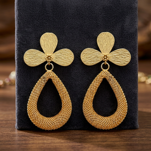 Handmade Brass Gemstone Drop Earrings <b>Boho</b> Ethnic Style Gold Plated Engagement Jewelry by Jaipur Gems Jewelry - Product Image 3