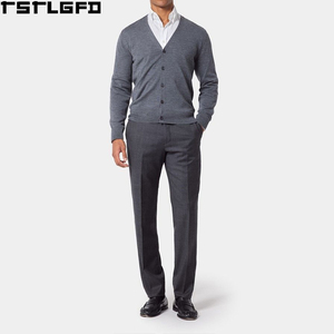 Cardigan en tricot personnalisé à col en V pour homme, gris, lavable en machine, coupe décontractée, streetwear, fabricants de pulls pour homme, vente en gros - Product Image 1