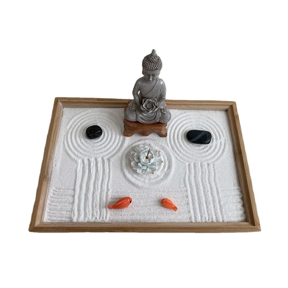 Set Giardino Zen Con Portacandele - Ciottoli, Sabbia, Vassoio, Decorazione Handmade - Foto 9