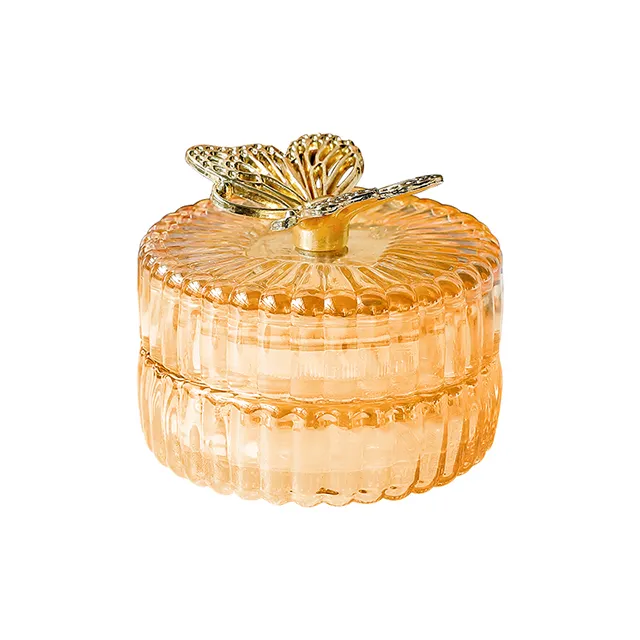 Home decoração transparente e âmbar borboleta vidro jóias caixa tampa & cosméticos/maquiagem jar armazenamento de alimentos