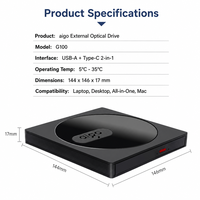 Aigo G100 Prêt à l'emploi Lecteur DVD externe USB 2.0 Type-C Graveur de CD DVD-RW pour Ordinateur Portable PC Mac Plug and Play