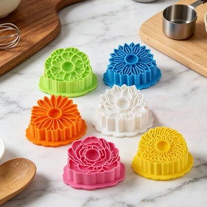 Emporte-pièces à biscuits en forme de fleurs avec tampon, ensemble d'emporte-pièces ronds festonnés 3D, moules à biscuits en forme de rose, tournesol, pivoine, <span class=keywords><strong>marguerite</strong></span>, lotus - Product Image 5