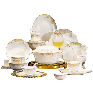 Modern Luxury Elegant Bone Porcelain <b>Dinnerware</b> <b>Sets</b> Plant Pattern <b>for</b> Home Restaurant Wedding Banquet Use Customized Packaging - Product Image 5