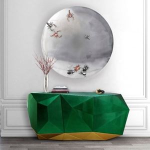 Aparador de Lujo con Diseño Geométrico y Gemas, Mueble de <span class=keywords><strong>TV</strong></span> de Metal y Madera con Acabado Pintado, Mesa Consola Decorativa con Cajones y Detalles de Diamantes - Product Image 4