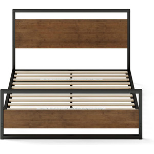 Lit plateforme en fer style européen dos en latte de bouleau cadre de lit simple en métal minimaliste King Queen avec tête de lit pour chambre <span class=keywords><strong>à</strong></span> coucher - Product Image 1