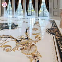 Médaillon en marbre poli haute brillance découpé au jet d'eau avec bordure, pour revêtement de sol en pierre naturelle pour intérieur, incrustation en pierre naturelle pour hôtels et palais