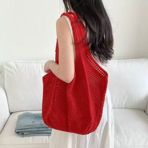 Bolsos de playa de verano para mujer, personalizados al por mayor, de malla de ganchillo, tejidos a mano, huecos, grandes, tipo tote, para el hombro - Product Image 3