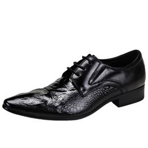 Chaussures habillées pour hommes à bout pointu en cuir véritable imprimé animal, lacets, semelle en caoutchouc antidérapante, toutes saisons - Product Image 5
