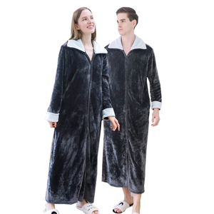 Batas de dormir de lujo para adultos, de franela térmica y forro polar, suaves, acogedoras, con <span class=keywords><strong>cremallera</strong></span>, largas, para spa, ducha, o uso casual de primavera - Product Image 3