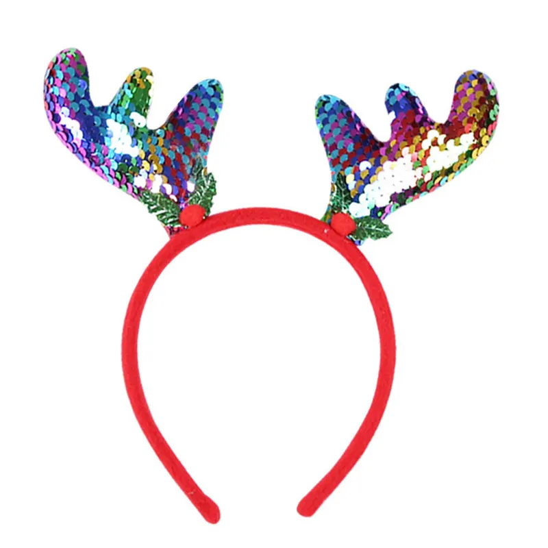 Renkli geyik boynuz pullu noel kafa bandı yanıp sönen aksesuarlar için en iyi hediyeler erkek ve kız yeni yıl 2023 çocuk