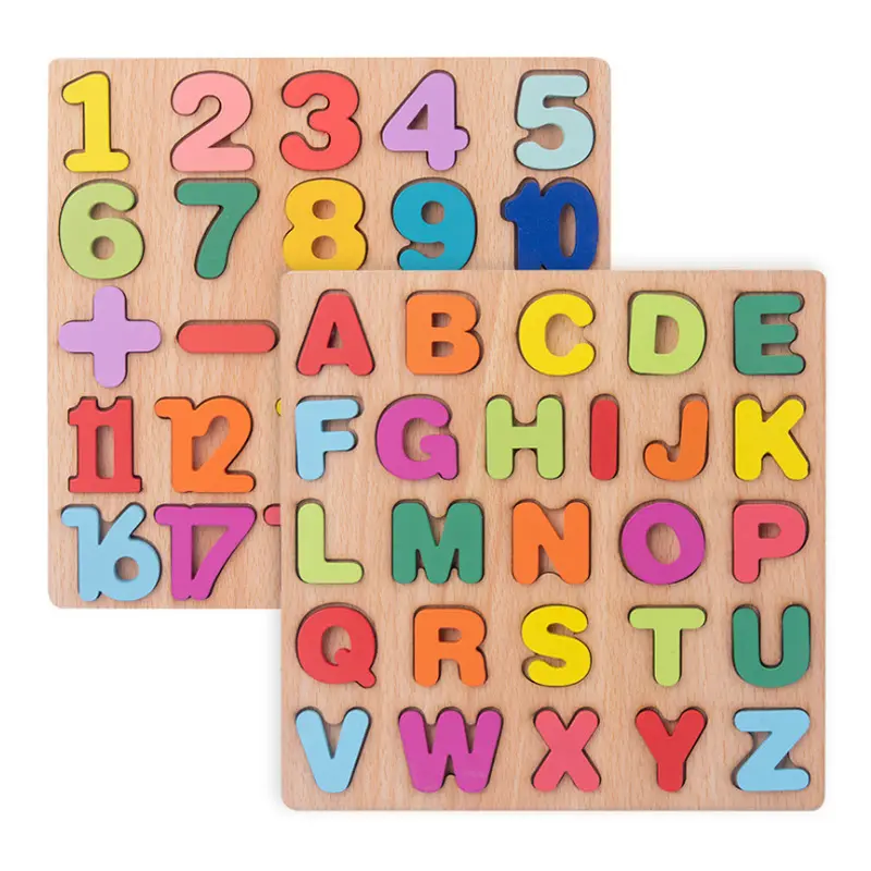 กระดานเรียนรู้ไม้มอนเตสซอรี่ทำมือตัวอักษรและตัวเลขภาษาอังกฤษปริศนา ABC ราคาถูกของเล่นสำหรับเด็กปฐมวัย
