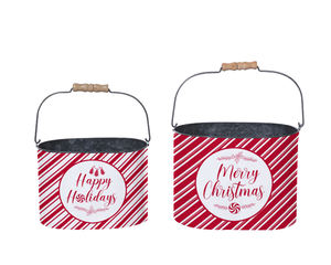 Lot de 2 seaux ronds de Noël en zinc peint, artisanat métallique fait main avec design <span class=keywords><strong>personnalisable</strong></span> pour décorations de cadeaux de fêtes - Product Image 6