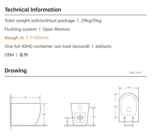 Produsen grosir kursi Toilet tanpa bingkai berdiri Bidet Flushing p-trap 180mm roughing-di kamar mandi harga pabrik - Product Image 6