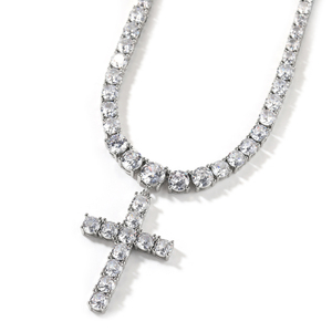 Cross Charm Hip Hop Simple 1 Row <strong>Tennis</strong> <strong>Chain</strong> Women <strong>Men</strong> Elegant Cross Pendant Choker 5A+ CZ Prom Necklace Fashion Jewelry - Product Image 2
