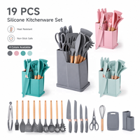 Ensemble d'ustensiles de cuisine en gel de silice avec poignée en bois et planche à découper, seau de rangement, ensemble de 19 pièces, offre spéciale