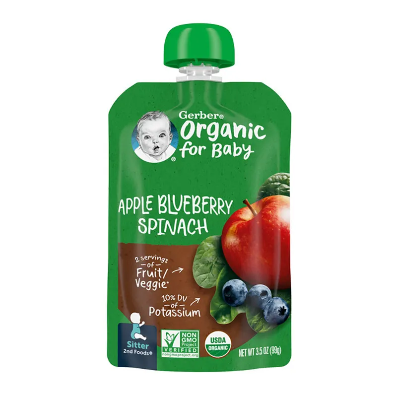 Pochette d'emballage de jus de fruits et légumes personnalisée pour bébé 99G 100G Pochette d'emballage de liquide de jus en plastique avec bec verseur