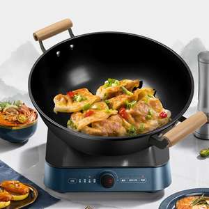 مقلاة حديدية تقليدية بمقبضين سعة 18 لتر بمقبض خشبي وقاعدة من الحديد الزهر غير مطلية للغسيل اليدوي فقط تناسب جميع أنواع المواقد - Product Image 2