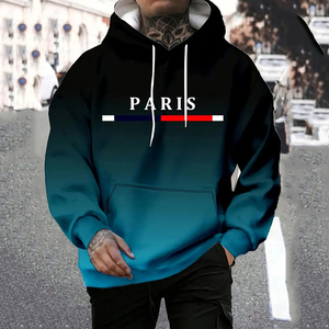 Sweat à capuche tricoté pour homme <span class=keywords><strong>PARIS</strong></span>, imprimé numérique, décontracté, confortable, extensible, avec cordon de serrage et poche tendance - Product Image 3
