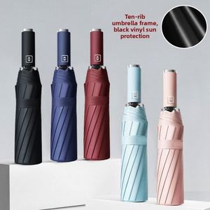 ร่มพับอัตโนมัติ 6 ตอน ดีไซน์ทันสมัย เรียบง่าย 10 ซี่โครง สีดำ ป้องกันรังสียูวี ใช้ได้ทั้งกันแดดและกันฝน สำหรับโปรโมชั่น - Product Image 2