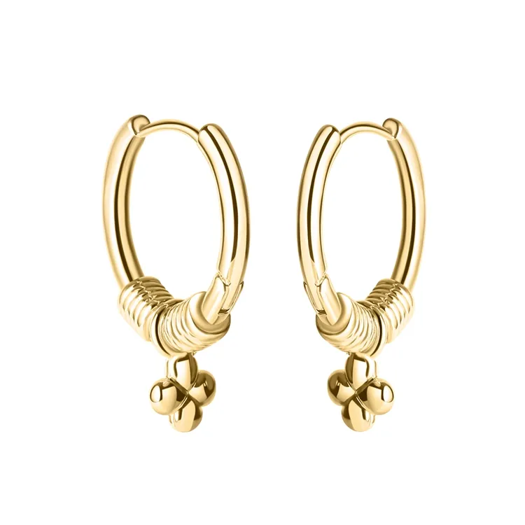 NUORO New Personality Simple Brass Ear Piercing Women Girls Boho Beach Jewelry 14K Gold Plated Round Flower Hoop Huggie Earrings