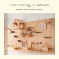 Meilleures ventes usine : Arbre à chat moderne de luxe en bois massif, structure murale d'escalade avec panneau perforé, trampoline intégré et nid en carton