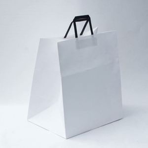 Eco-friendly Flat Handle Kraft White Take Away Paper <b>Bag</b> With Custom Logo Printing - Product Image 4