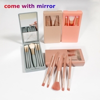 Ensemble de mini pinceaux de maquillage rose portable de voyage personnalisé pinceaux de maquillage avec étui à miroir