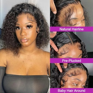 Perruque Courte Bob <span class=keywords><strong>Afro</strong></span> Frisée Kinky en Cheveux Humains Pas Chère, Perruque Lace Frontale en Cheveux Humains pour Femmes Noires, <span class=keywords><strong>Coupe</strong></span> Pixie, Perruque Frontale HD Sans Colle - Product Image 3