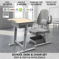 Ensemble de bureau et chaise d'école pliants confortables, table inclinable réglable pour la sieste, structure en MDF et métal, mobilier de classe