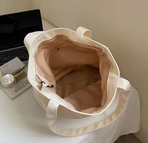 กระเป๋าผ้าแคนวาสแบบมีหูหิ้วและสายสะพายไหล่ ขนาด 12 ออนซ์  สำหรับผู้หญิง  ดีไซน์หรูหรา  พร้อมโลโก้สั่งทำ  ใช้ซ้ำได้ พับเก็บได้  มีช่องใส่ของ - Product Image 6