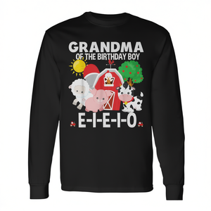 Camiseta de manga larga con estampado digital de algodón para adultos, camiseta bonita para fiesta, con diseño de abuela del cumpleañero E I E I O, animales de granja - Product Image 3