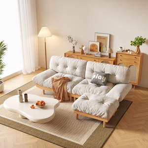 Sofá de Madera Maciza Estilo Japonés con Tapizado de Tela, de Dos y Tres Plazas, Muebles para Sala de Estar - Product Image 2