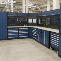 Meuble de rangement d'atelier ROCKBEN, combinaison établi-chariot, armoire à outils industrielle robuste en acier