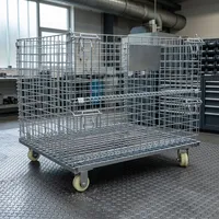 Conteneur de stockage robuste verrouillable, capacité 1500 kg, acier doux Q235, OEM, revêtement poudré, cage en treillis métallique détachable et pliable
