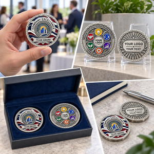 Ensemble de pièces commémoratives personnalisées en alliage de zinc plaqué argent, émail souple, récompense d'entreprise pour équipe, OEM ODM - Product Image 2