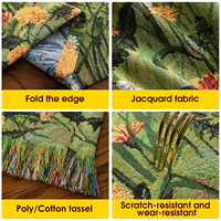 Chemin de table personnalisable en polyester/coton, style vintage, motif paysager, bordure à franges tissée jacquard, imperméable et écologique