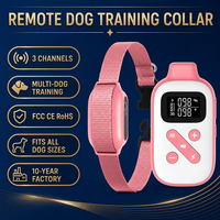 Collier de dressage pour chien rose avec télécommande, bip, vibration, choc, écran LCD, 3 canaux, rechargeable, petit, moyen, grand