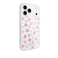 Funda para Teléfono 17Pro Max con Flores Secas y Purpurina, TPU+PC, Cubierta Suave con Soporte, Protección 360°, Antigolpes, Diseño Floral Bonito, DIY