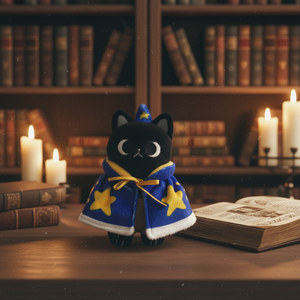 Custom 10cm Black <b>Cat</b> <b>Plush</b> Keychain with Removable Star Cloak Soft PP Cotton Filling Embroidered Details Cute Bag Charm Gift - Product Image 5