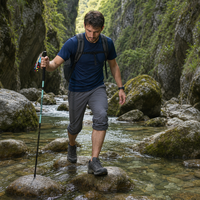 Bâton de randonnée pliable portable ultra-léger en fibre de carbone, système de verrouillage rapide en 4 sections, facile à transporter, léger, pour la randonnée, le camping et les voyages