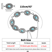 Chaîne de taille bohème pour femme en argent et pierre turquoise, ceinture vintage à maillons ovales en métal, bijou de robe, accessoire de mode