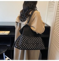 Sac fourre-tout tendance en daim marron et à pois avec cordon de serrage et broderie de lettres, sac à bandoulière pour tous les jours