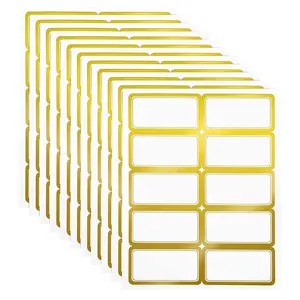 Writable Adhesive Address Label Name Sticker Printable Matte White Shipping Labels with Metallic Gold Border